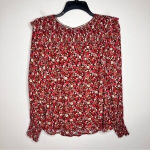 Knox Rose smocked‎ ruffle blouse long sleeve floral print size large